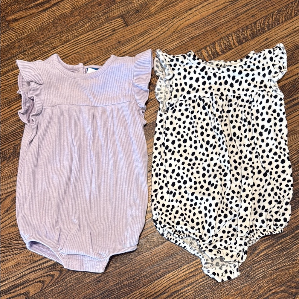 Old Navy Lilac and Black Polka Dot Baby Rompers